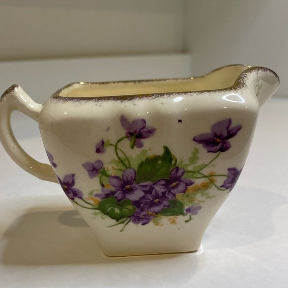 Vtg James Kent Bone China Cream, Sugar and Tray to Hold Both Purple Flowers - Picture 10 of 14